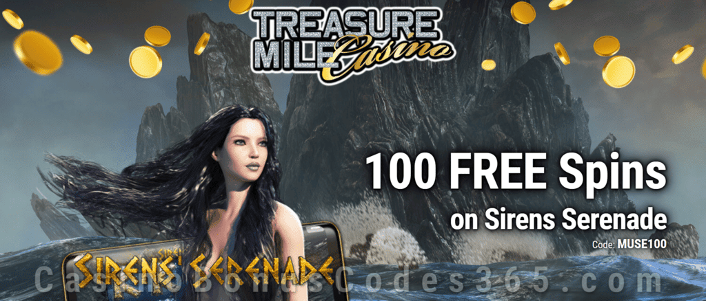 Treasure Mile Casino 100 No Deposit FREE Spins on Saucify Siren's Serenade Special Deal