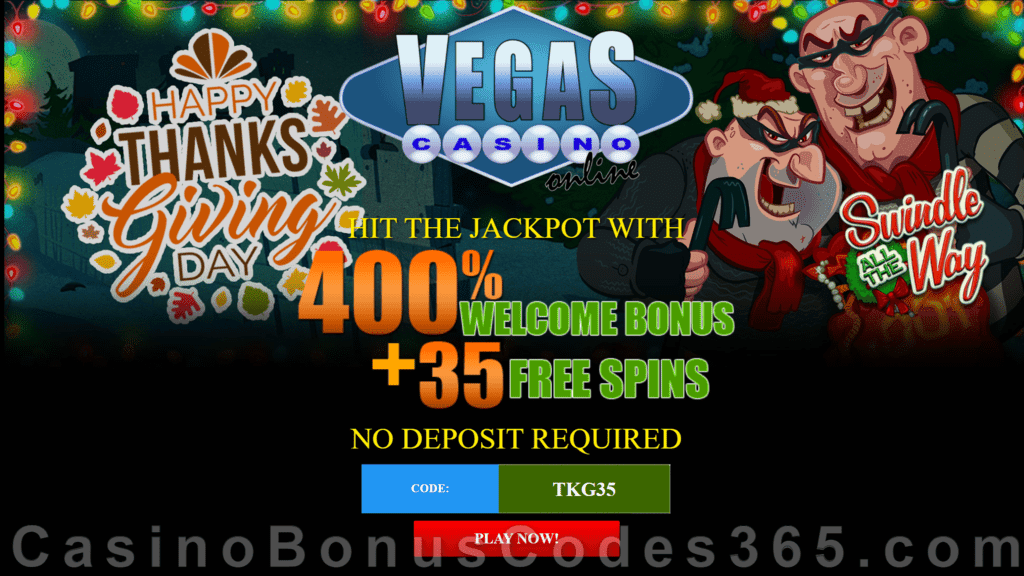 Vegas Casino Online 35 FREE RTG Swindle All The Way Spins plus 400% Match Thanksgiving Welcome Deal