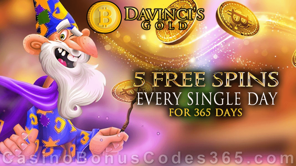 Da Vinci's Gold 5 FREE Spins Daily for a Year