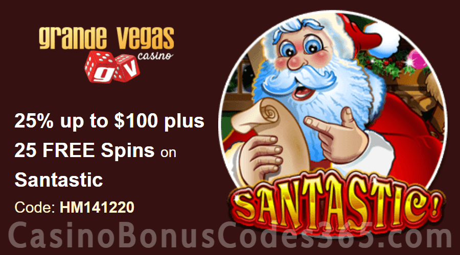 Grande Vegas Casino 25% Match up to $100 plus 50 FREE Spins on RTG Santastic Special Deposit Deal