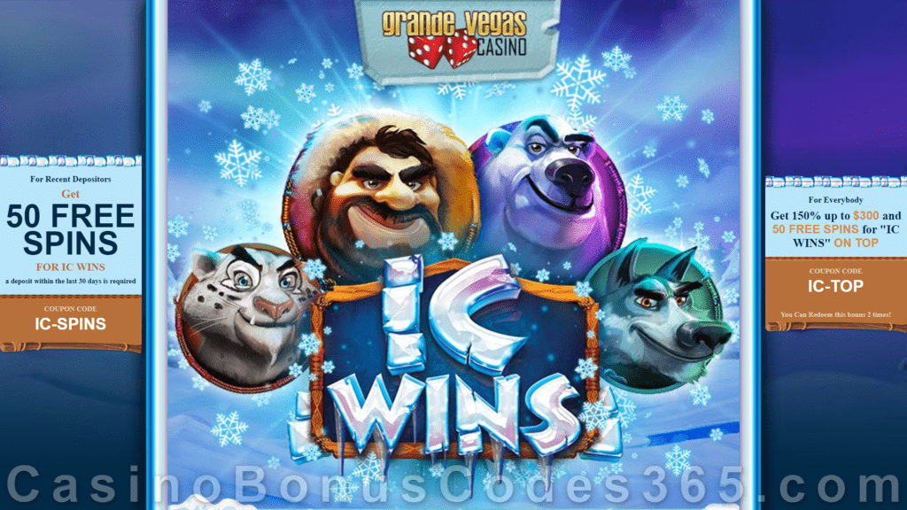 Grande Vegas Casino 150% up to $300 Bonus plus 150 FREE Spins on IC Wins Special New RTG Game Offer