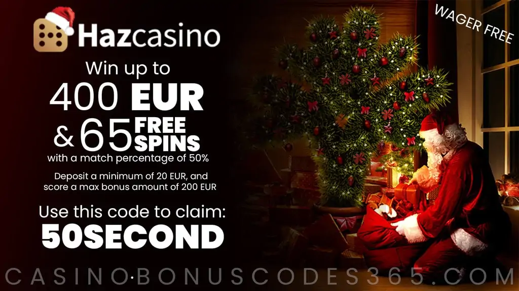 Haz Casino 50% Match plus 65 FREE Spins on top Festive New Players Offer