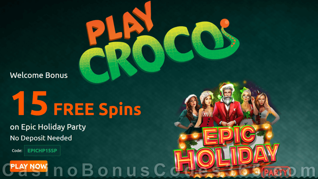 PlayCroco New Year 2021 15 FREE Spins on RTG Epic Holiday Party Special All Players No Deposit Deal