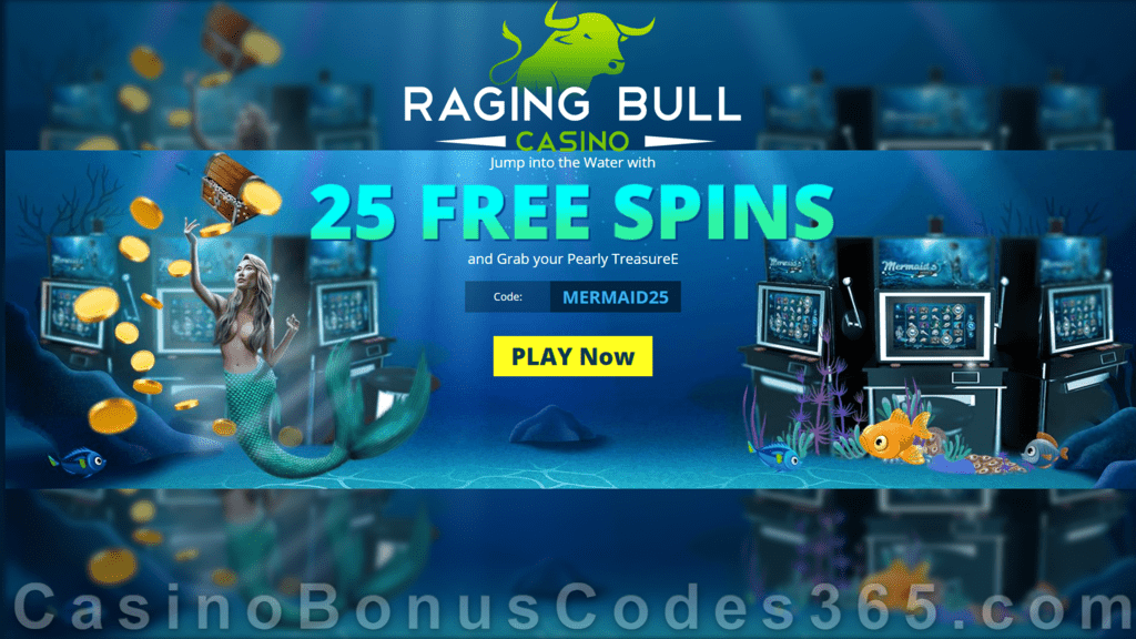 Raging Bull Casino 25 FREE RTG Mermaid's Pearls Spins