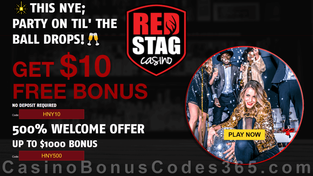 Red Stag Casino $10 FREE Chip plus 500% Match Bonus Super New Year 2021 Deal