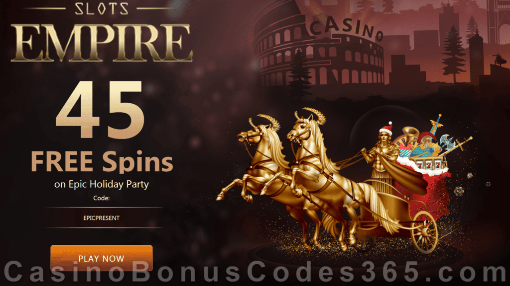 Slots Empire 45 FREE RTG Epic Holiday Party Spins Holiday Special Welcome Deal