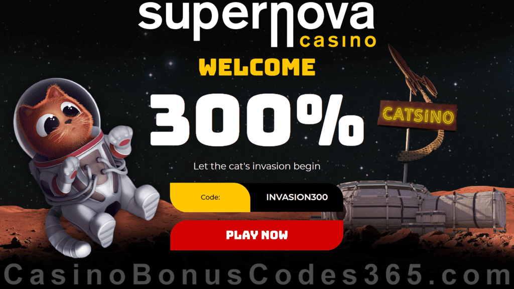 Supernova Casino 300% Match Cat's Invasion Bonus Rival Gaming Catsino