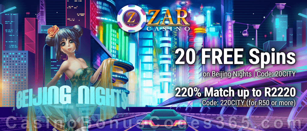 ZAR Casino 20 FREE Spins on Saucify Beijing Nights plus 220% Match Bonus New Players Promotion