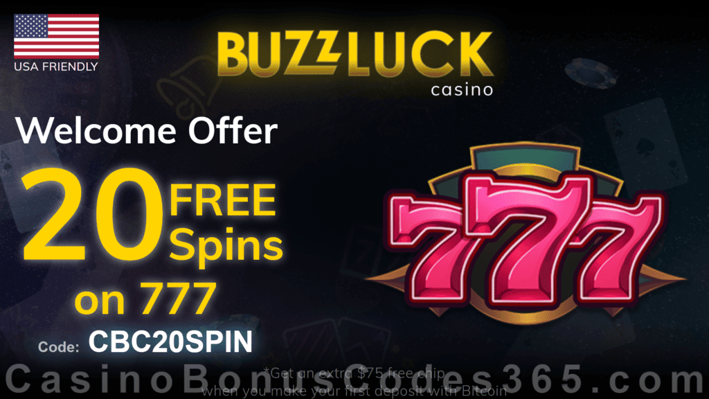 BuzzLuck Casino Exclusive 20 FREE Spins on RTG 777 No Deposit Sign Up Offer