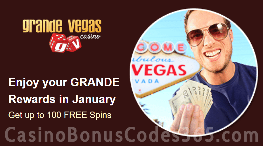 Grande Vegas Casino January 2021 100 FREE Spins Monthly Offer RTG Sweet 16 Storm Lords