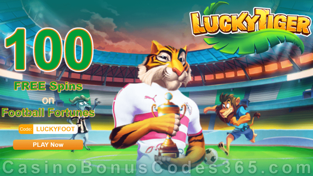 Lucky Tiger Casino 100 FREE Spins on Football Fortunes Special New RTG Game Sign Up Offer