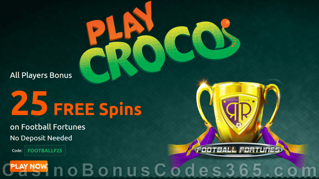 PlayCroco 25 FREE Football Fortunes Spins Special New RTG Game No Deposit Offer for All Players