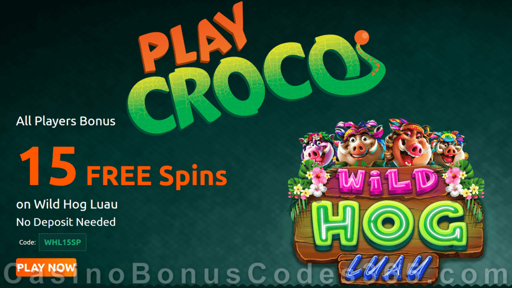 PlayCroco 15 FREE RTG Wild Hog Luau Spins All Players Special Deal