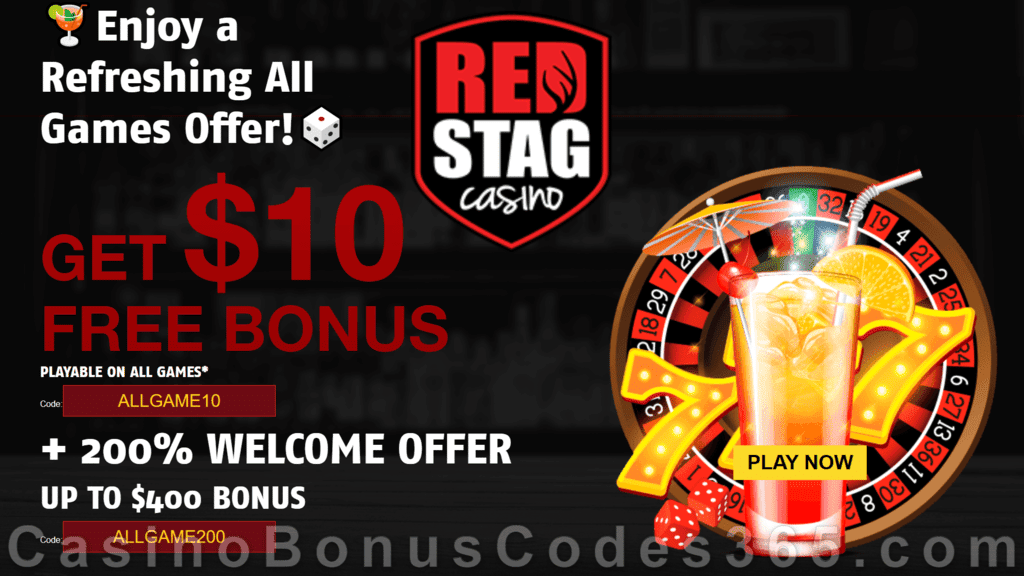 Red Stag Casino $10 FREE Chip plus 200% Match All Games Bonus WGS