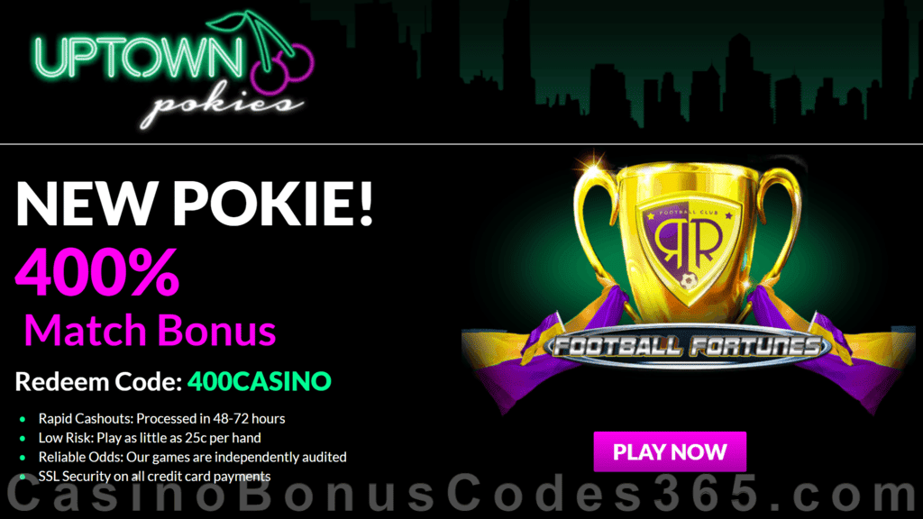 Uptown Pokies New RTG Game Football Fortunes $4000 Welcome Offer