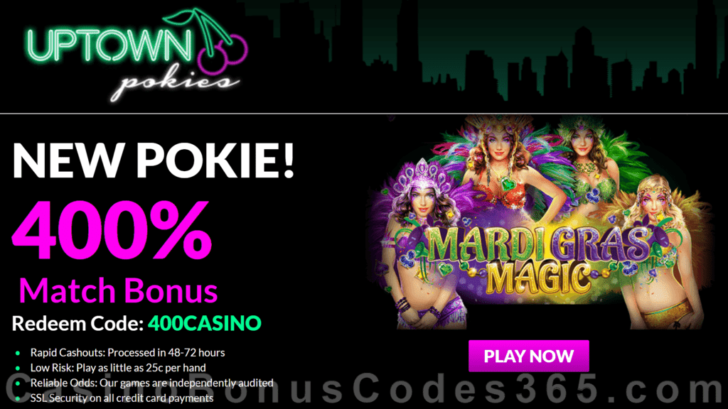 Uptown Pokies New RTG Game Mardi Gras Magic $4000 Welcome Offer