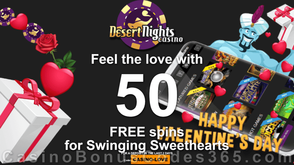 Desert Nights Casino 50 FREE Spins on Rival Gaming Swinging Sweethearts Valentine's Day Special Deal