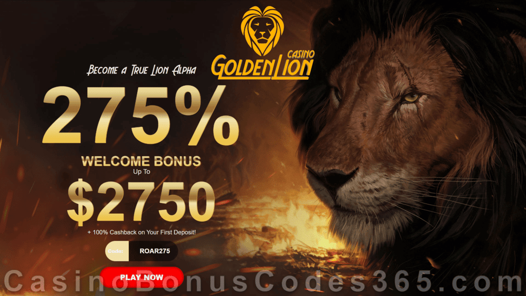 Golden Lion Casino 275% Match Exclusive Welcome Bonus