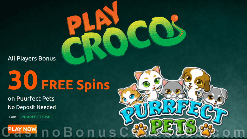 PlayCroco 30 FREE RTG Purrfect Pets Spins Special Xmas 2020 All Players No Deposit Promo