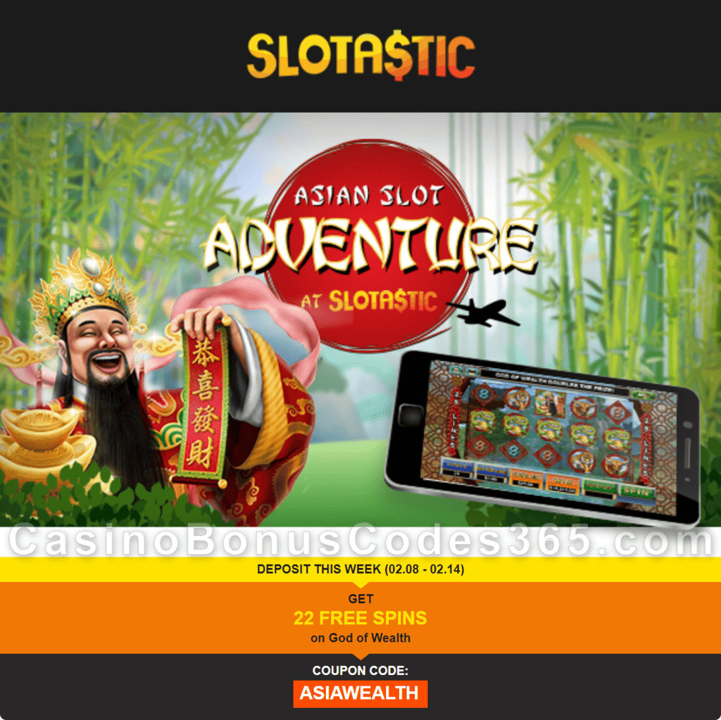 Slotastic Online Casino Asian Slot Adventure Chinese New Year Special Deal RTG Wealth of God