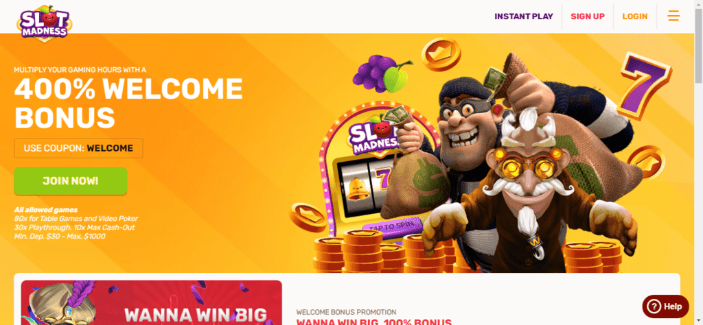 Slot Madness Welcome Bonus