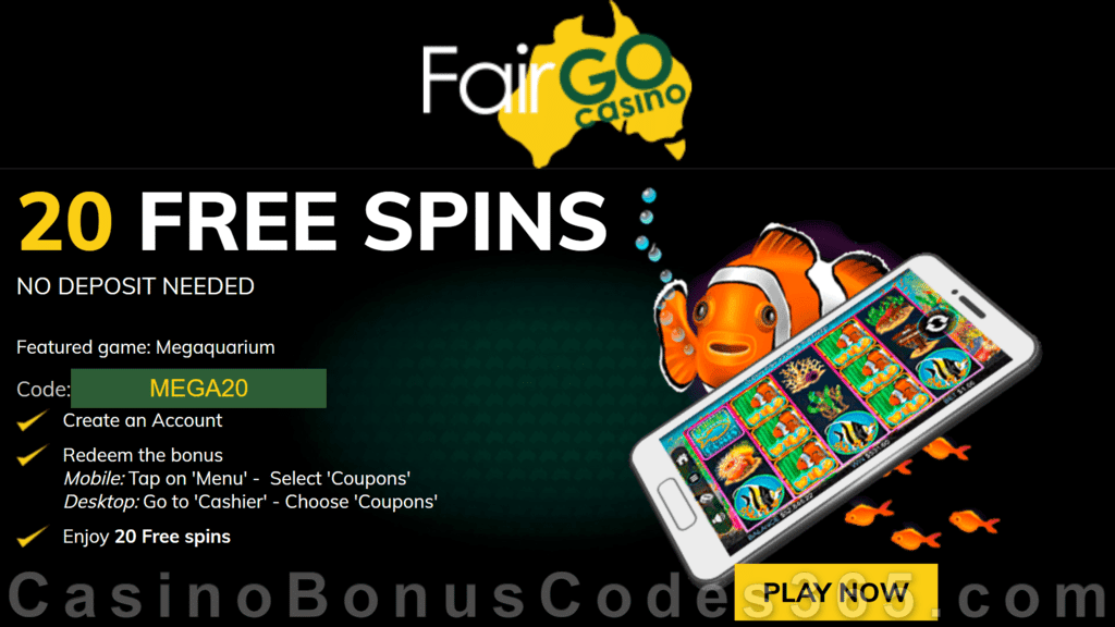 Fair Go Casino 20 No Deposit FREE Spins on Megaquarium