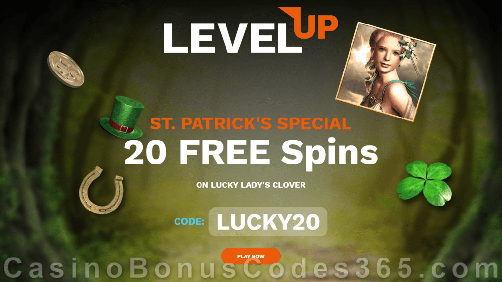 LevelUp Casino 15 FREE BGAMING Lucky Lady's Clover Spins No Deposit Special Deal for St. Patrick's Day