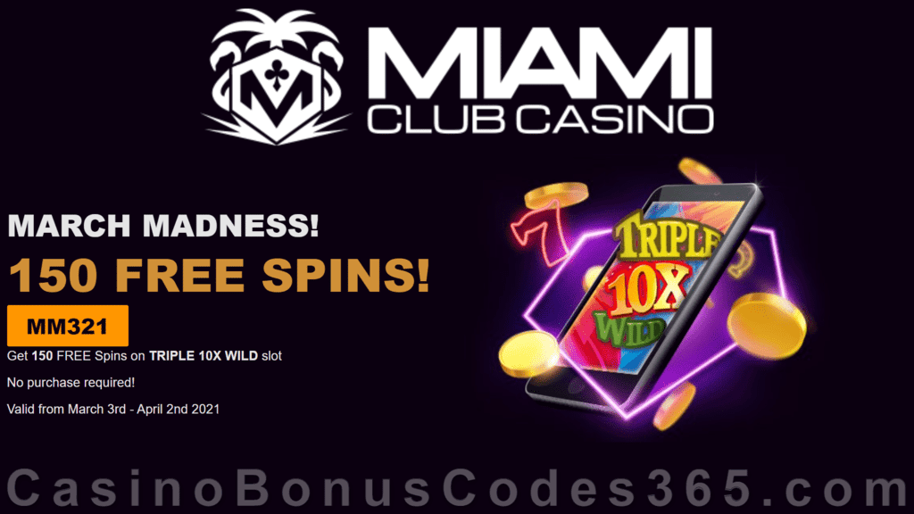 Miami Club Casino 150 FREE Spins on WGS Triple 10x Wild Mega Deal