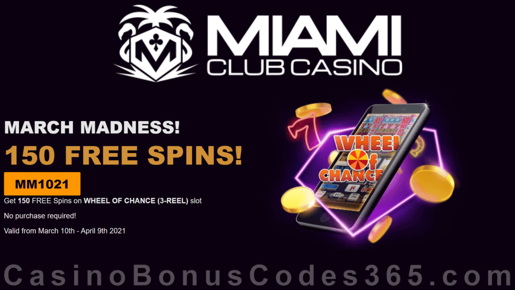 Miami Club Casino 150 FREE Spins on WGS Wheel of Chance Mega Deal