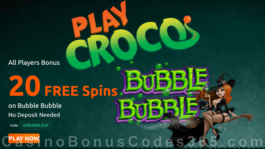 PlayCroco 20 FREE Spins on RTG Bubble Bubble New Players Special Offer