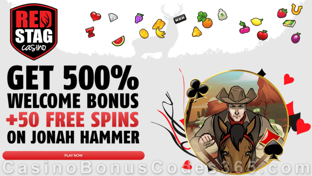 Red Stag Casino 500% Match up to $1000 Bonus plus 50 FREE Jonah Hammer Spins New WGs Game Welcome Offer