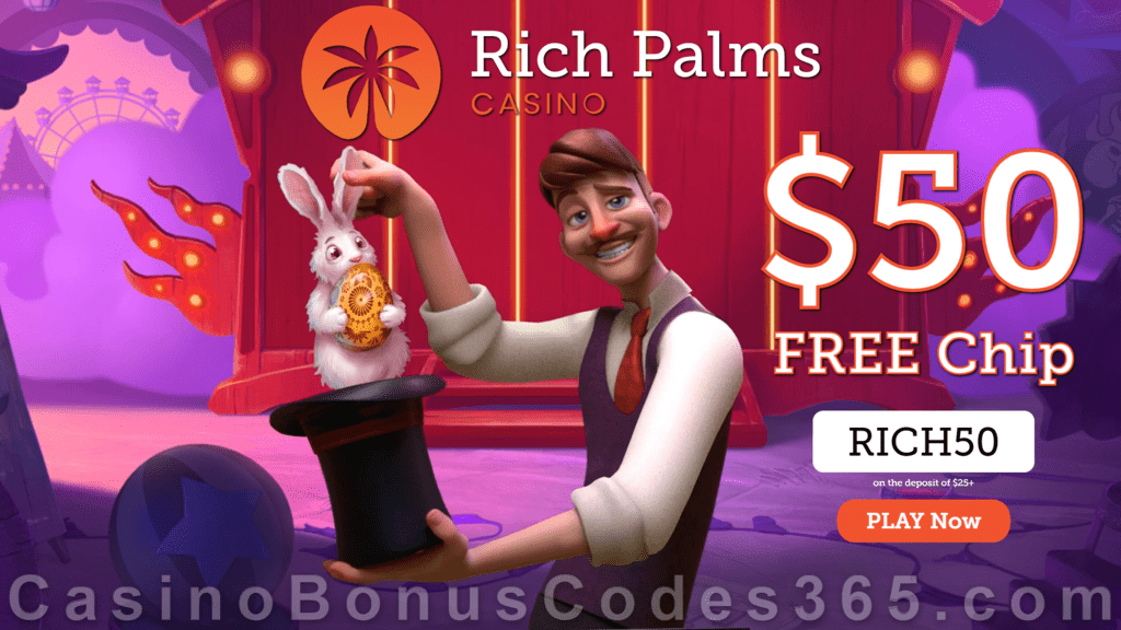 Rich Palms Casino Hoppy Easter Day $50 FREE Chip No Deposit Welcome Deal