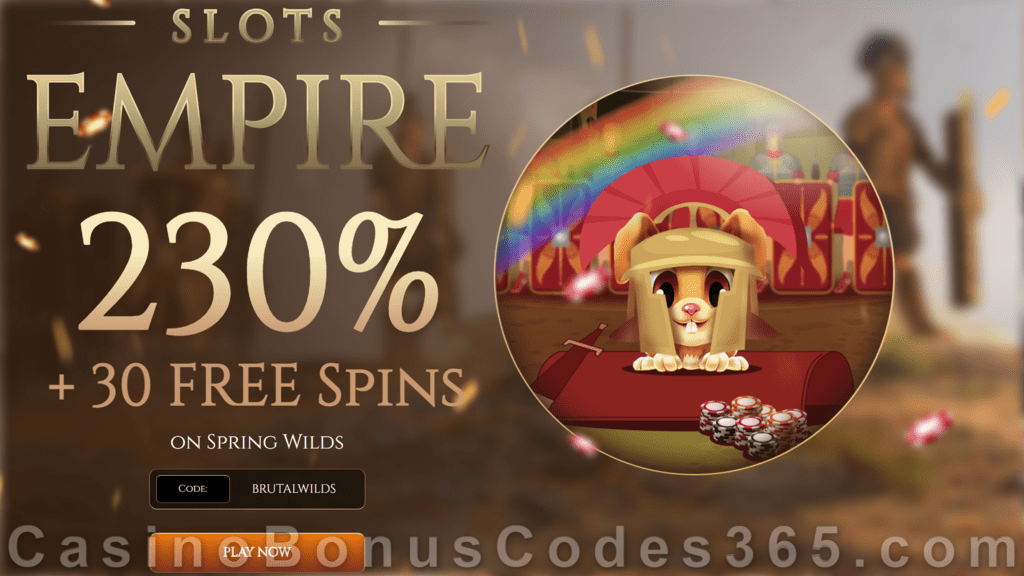 Slots Empire 230% Match Bonus plus 30 FREE RTG Spring Wilds Spins Special Sign Up Offer