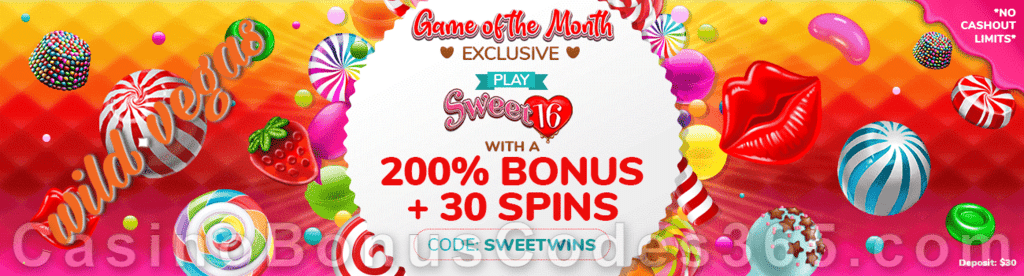 Wild Vegas Casino 250% No Max Bonus plus 50 FREE RTG Sweet 16 Spins March Game of the Month Special Offer