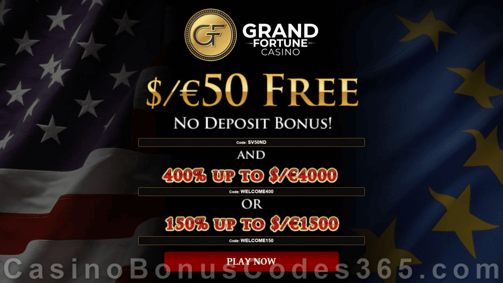 Grand Fortune Casino $50 No Deposit FREE Chip plus A Pair of Match Bonuses Welcome Package