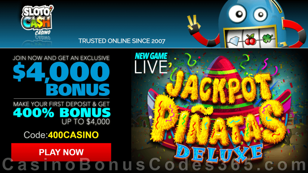 SlotoCash Casino RTG Jackpot Piñatas Deluxe 400% Welcome Bonus