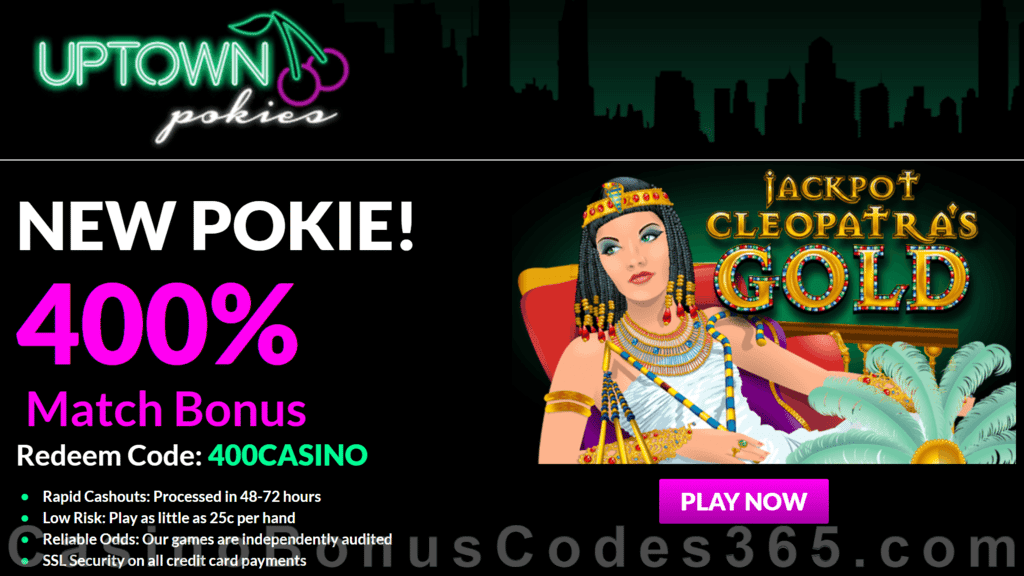 Uptown Pokies New RTG Game Jackpot Cleopatra's Gold $4000 Welcome Offer