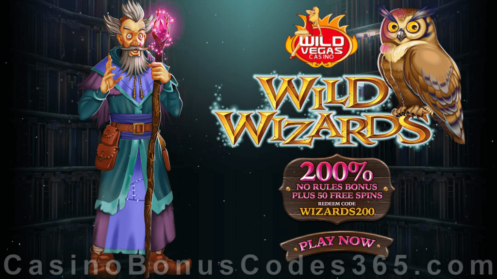 Wild Vegas Casino 200% Match No Rules Bonus plus 50 FREE RTG Wild Wizards Spins Special Promotion