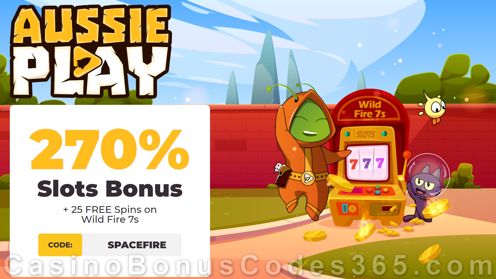 AussiePlay Casino 270% Match Pokies Bonus plus 25 FREE Wild Fire 7s Spins New RTG Game Welcome Offer