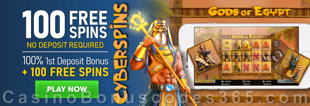 CyberSpins 100 FREE Mr. Slotty Gods Of Egypt Spins and 100% Match Bonus plus 100 FREE Spins Welcome Promo