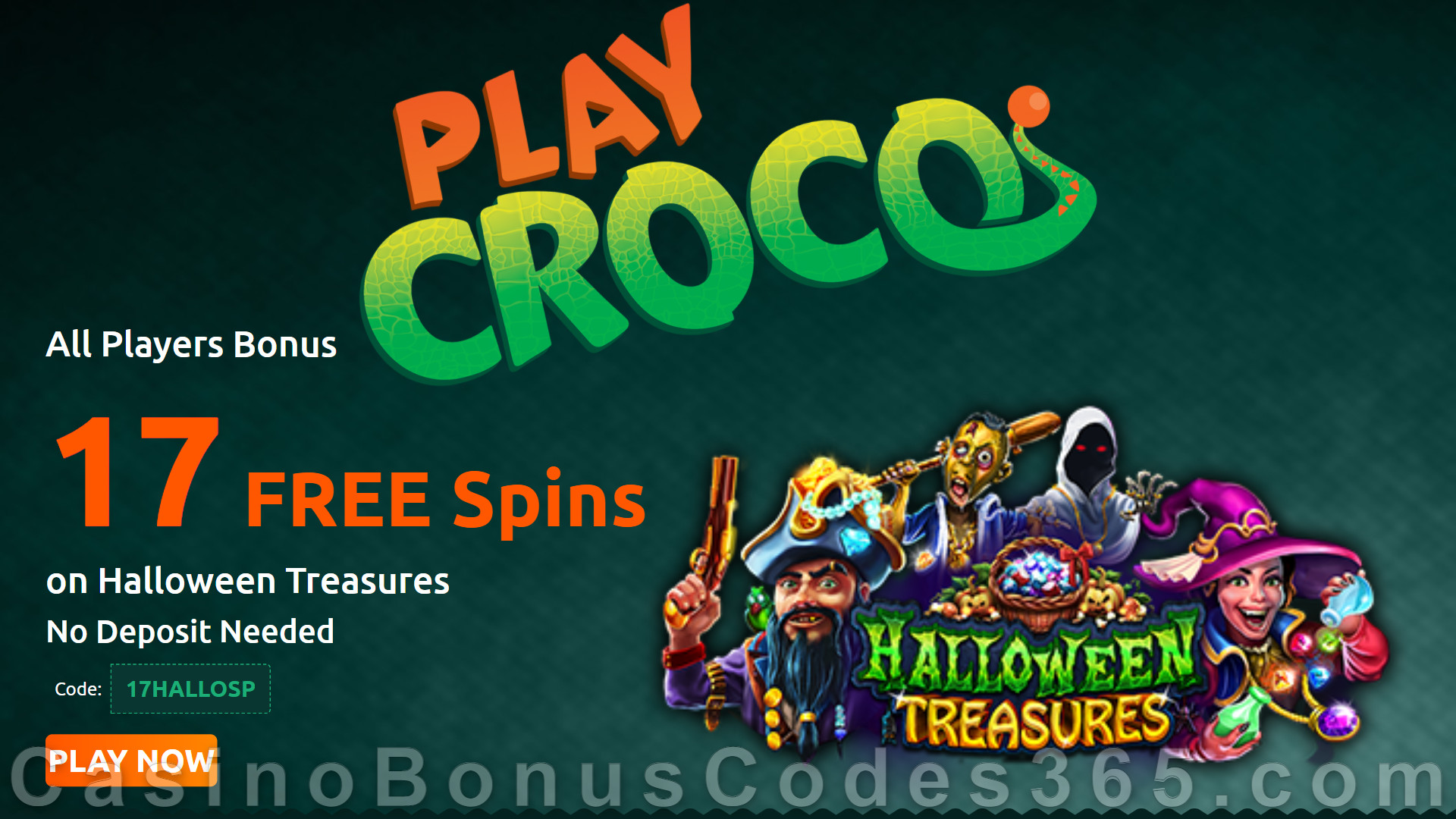 PlayCroco 17 FREE RTG Halloween Treasure Spins Special No Deposit Deal for All Players