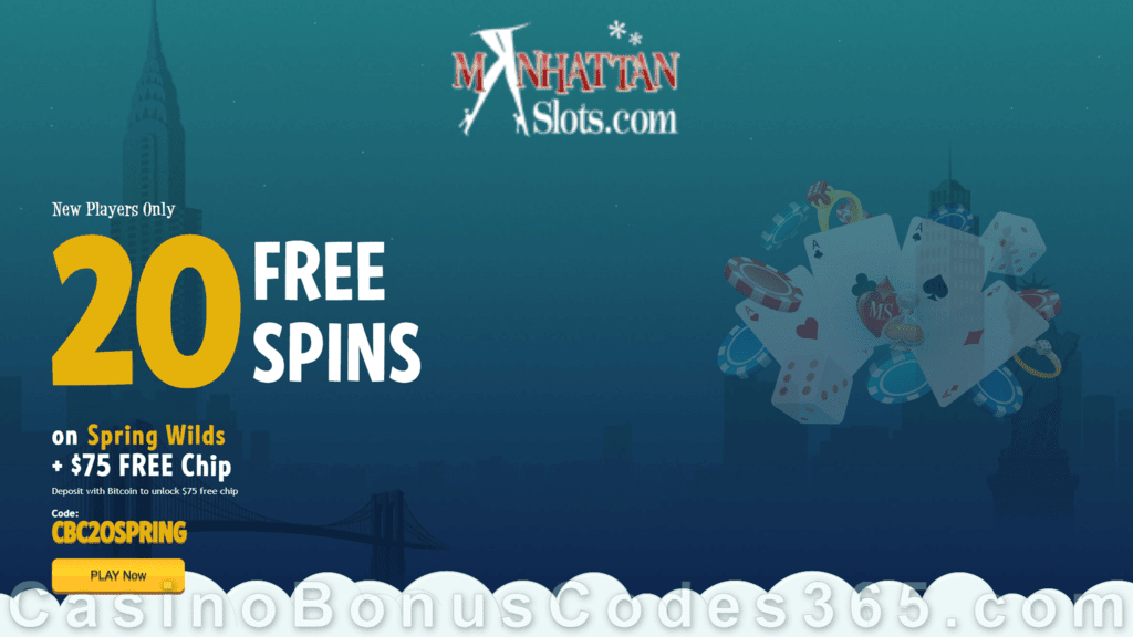 Manhattan Slots 20 FREE RTG Spring Wilds Spins Exclusive No Deposit Welcome Bonus