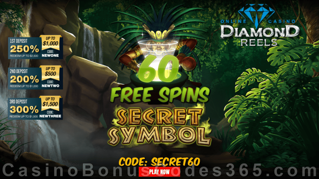 Diamond Reels Casino 60 FREE RTG Secret Symbol Spins Exclusive New Players No Deposit Promotion