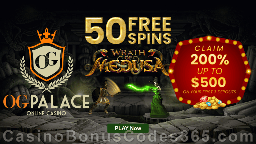 OG Palace Exclusive 50 FREE Spins on Rival Wrath of Medusa No Deposit Sign Up Offer