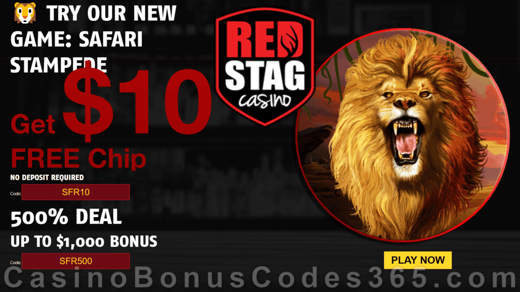 Red Stag Casino 68 FREE Spins on Safari Stampede plus 500% Match Bonus Welcome Package