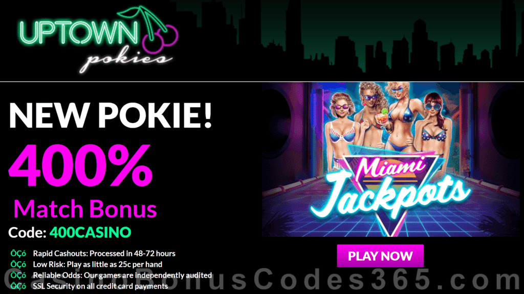 Uptown Pokies New RTG Game Miami Jackpots $4000 Welcome Offer