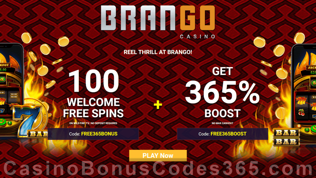 Casino Brango Mega 100 No Deposit FREE RTG Wild Fire 7s Spins plus 365% Match Bonus New Players Deal