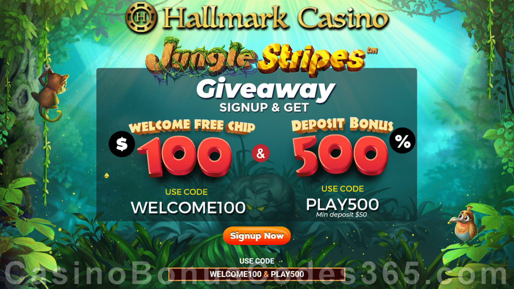 Hallmark Casino $100 No Deposit FREE Chip plus 500% Match Bonus Limited Time Offer