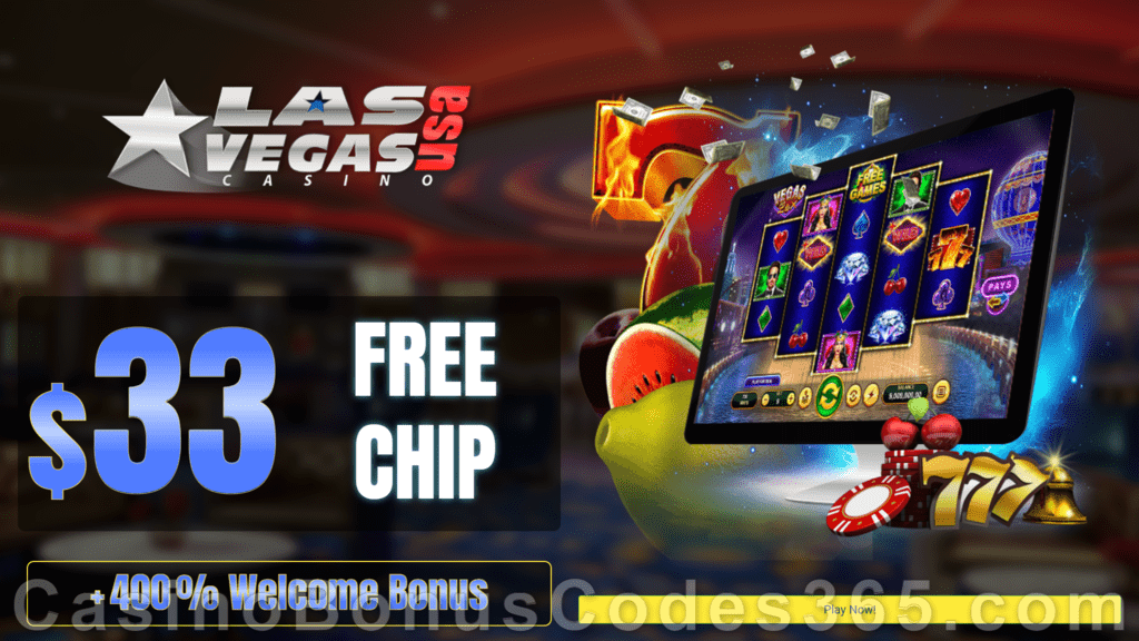 Las Vegas USA Casino $33 FREE Chip plus 400% Match Bonus Special Welcome Deal