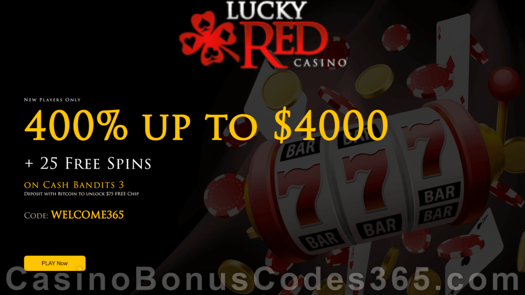 Lucky Red Casino 400% Match up to $4000 Bonus plus $75 FREE Chip for Bitcoin Deposit Welcome Deal RTG